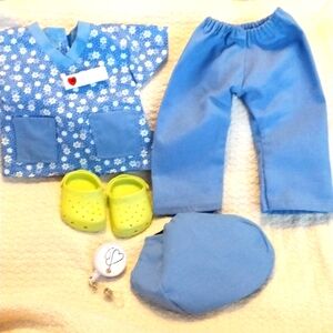 Doll scrub outfit with shoes and badge holder